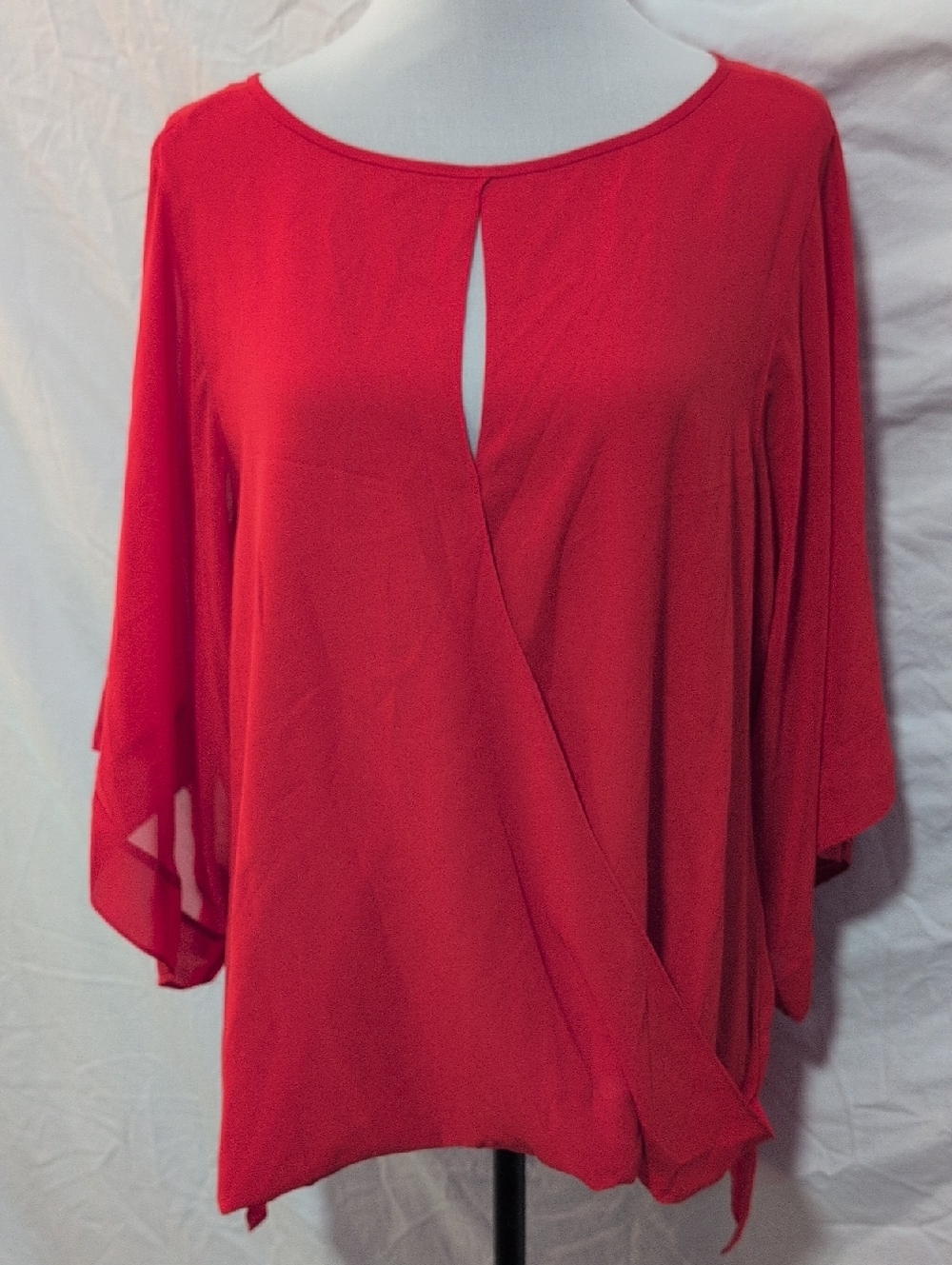 Jennifer Lopez Red Split-Front Surplice Blouse
